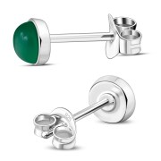 Green Agate Round Sterling Silver Stud Earrings, e440st